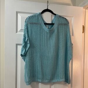 Women's Light Blue/Green Crew Neck Sweater